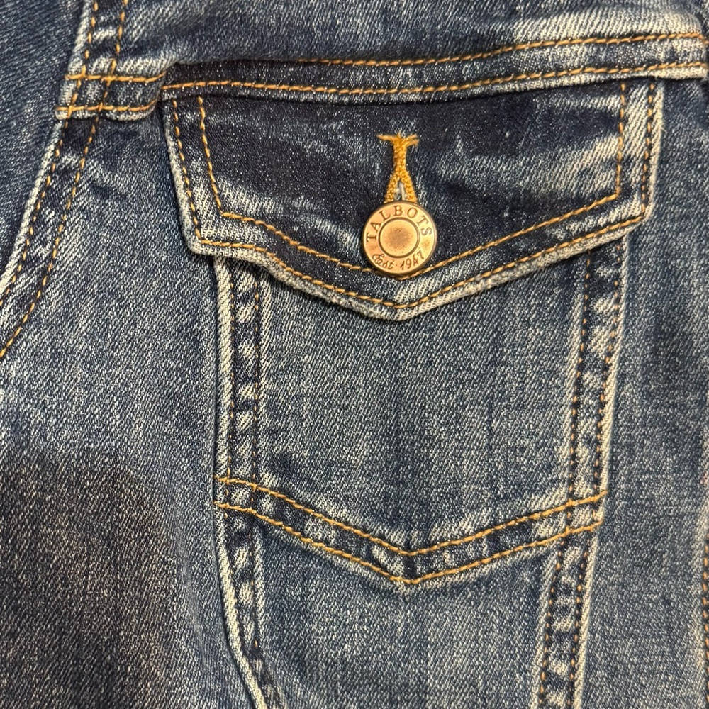 Talbots Classic Denim Jacket Dark Wash Button Front Cotton Stretch Size S - Picture 4 of 9